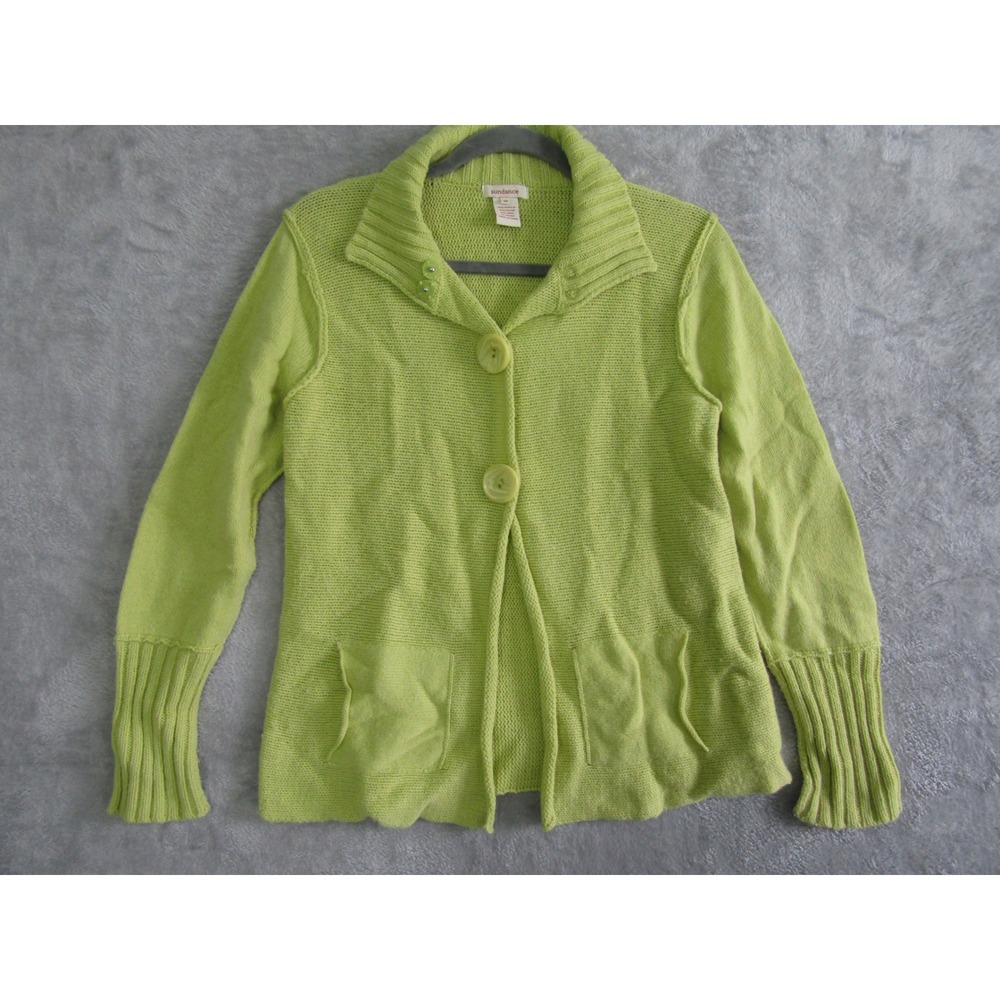 Sundance Knit Cardigan Sweater Chartreuse Green M Acrylic Wool Blend Coastal